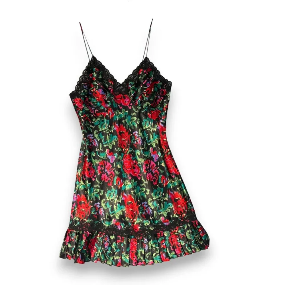 Vintage Victoria's Secret | Gold Label | Black Floral Garden Slip Dress | Sz S